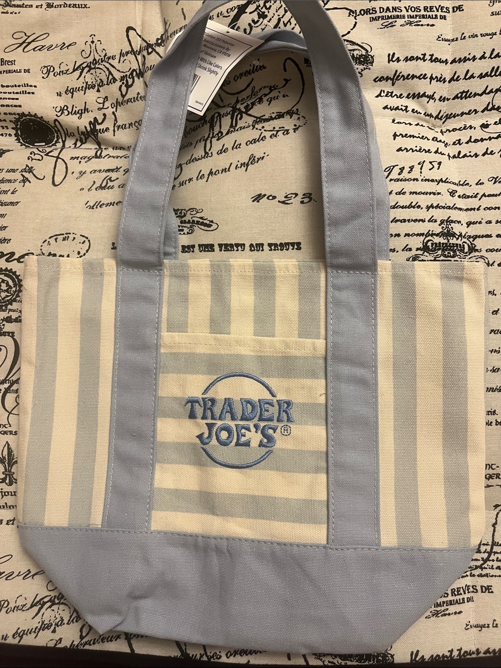 Trader Joe's Blue & Cream Striped Tote Bag